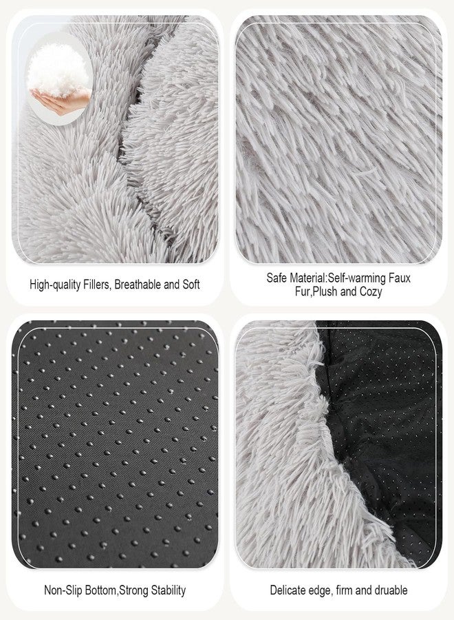 PAWSOME Dog Bed, Cat Calming Bed, Faux Fur Pillow Pet Donut Cuddler Round Plush Bed for Large Medium Small Dogs and Cats (Light Grey, S) - Image 3